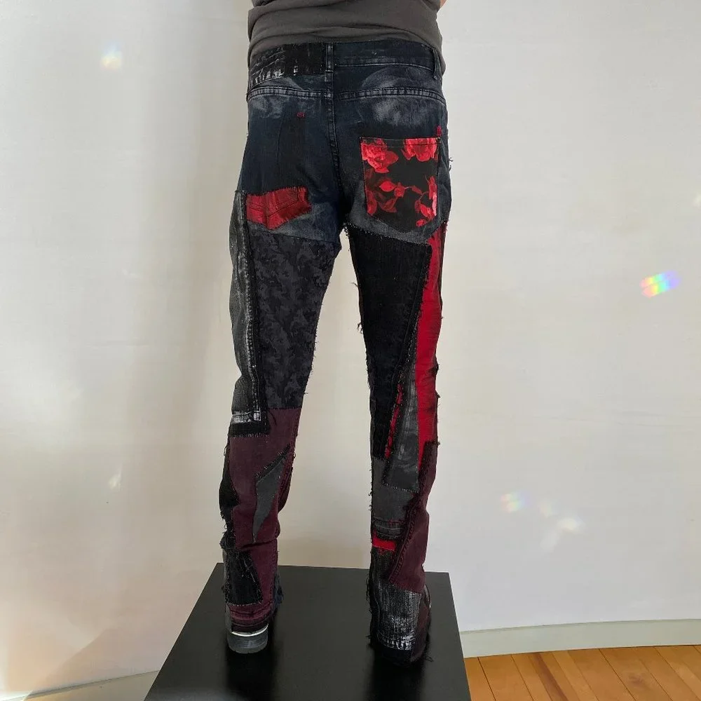 Acid Washed Black & Grey jeans with Metallic silver and CRIMSON Rose Tie Dye - Picture 12 of 17